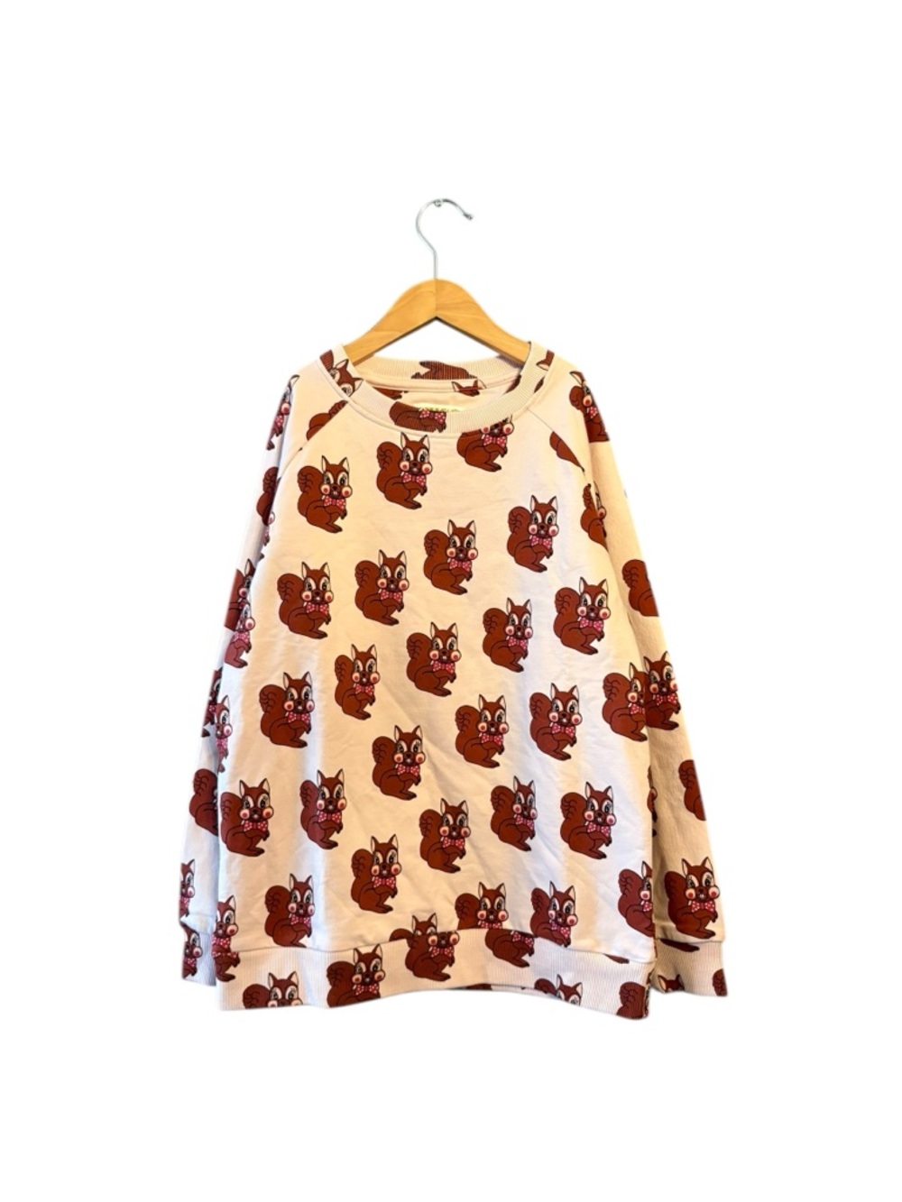 Cream Kids Sweatshirt with Brown Squirrel Pattern